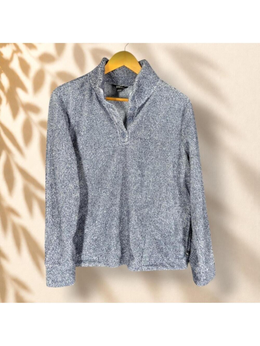 Eddie Bauer Sweater Pullover Women M Medium Gray Knit Button Collared Soft Cozy